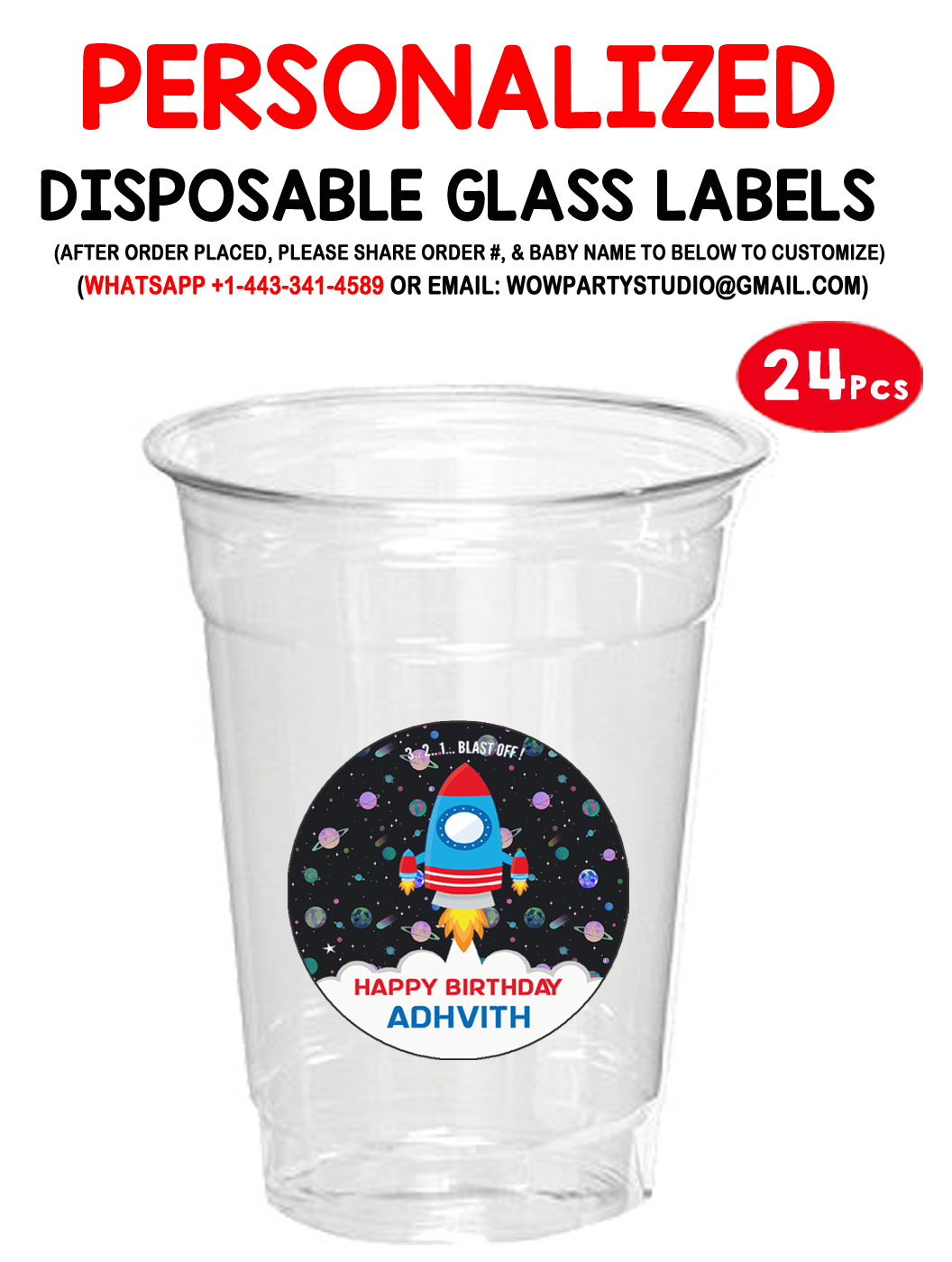 Space Theme Plastic /  Mocktail  Disposable Glass Stickers (24 Pcs)
