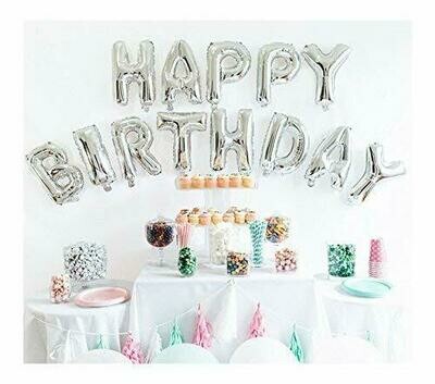 Happy Birthday Foil Balloons  - Silver (13 Letters)