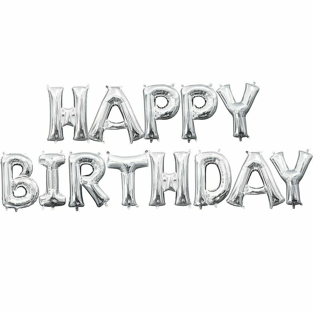 Happy Birthday Foil Balloons - Silver (13 Letters)