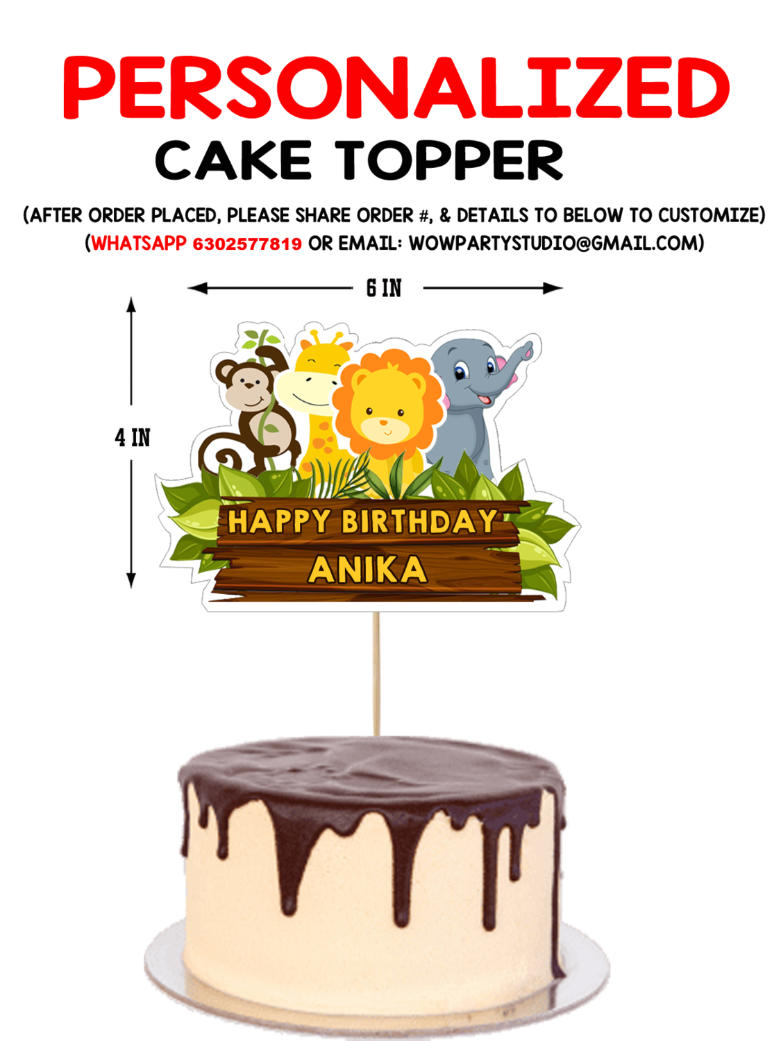Personalized Jungle Birthday Party Cake Topper Combo