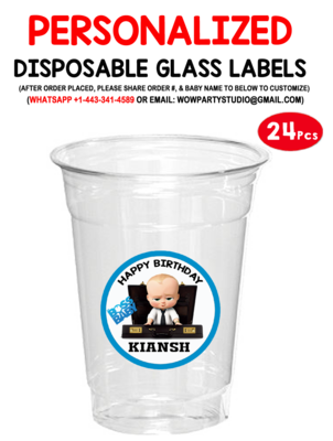 Boss Baby Plastic /  Mocktail  Disposable Glass Stickers (24 Pcs)