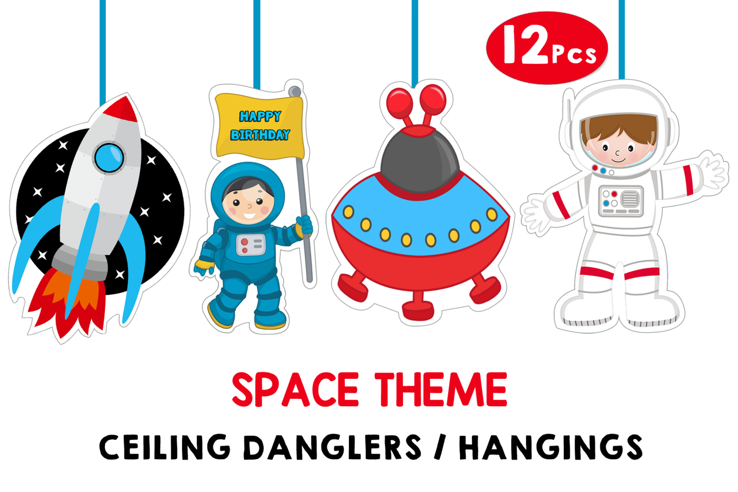 Space Theme Hangings / Danglers (12 Pcs) Non-Customised