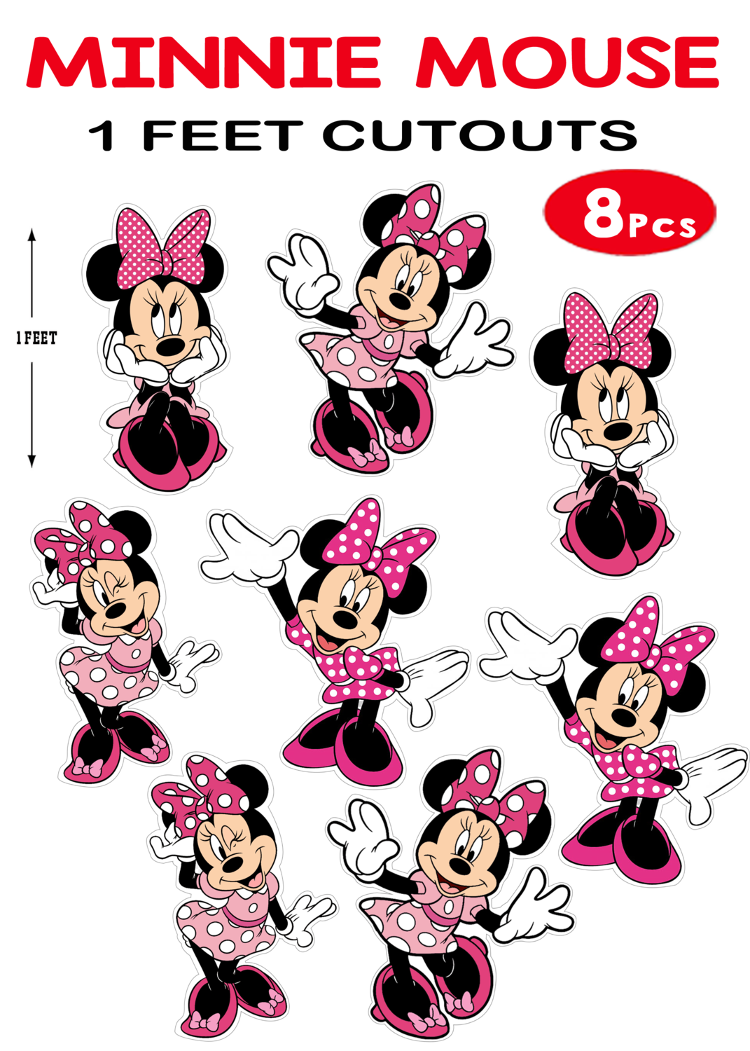 Minnie Mouse Cutouts (1ft) - 8 Pcs