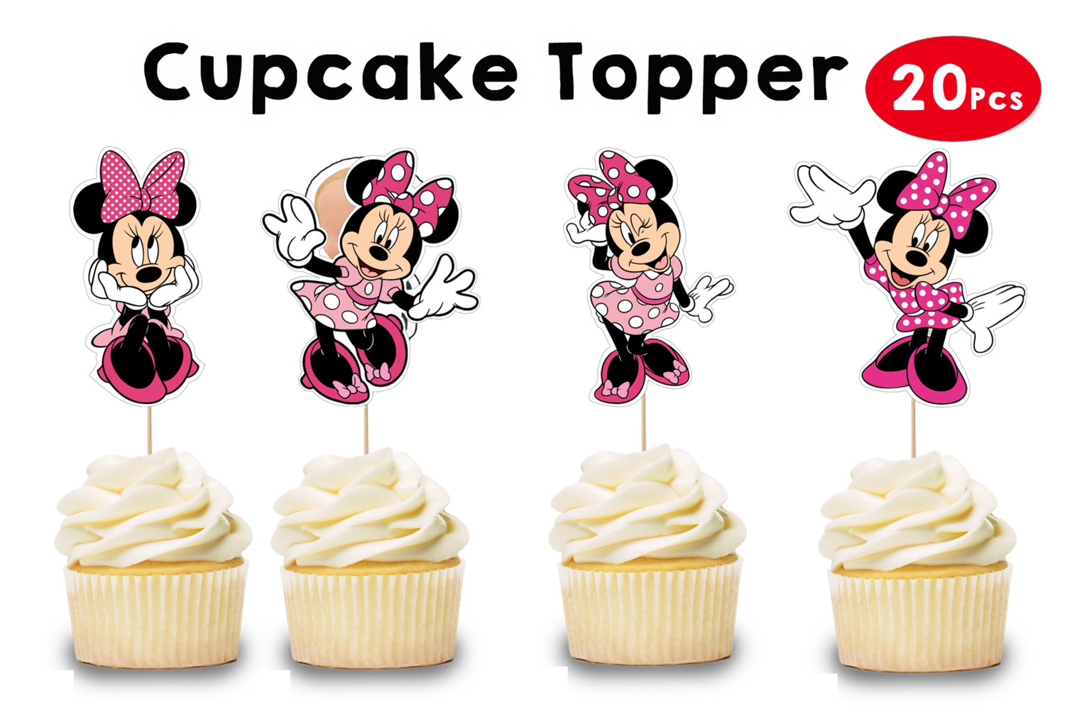 Minnie Mouse Theme Cupcake Shape Topper (20 Pcs)