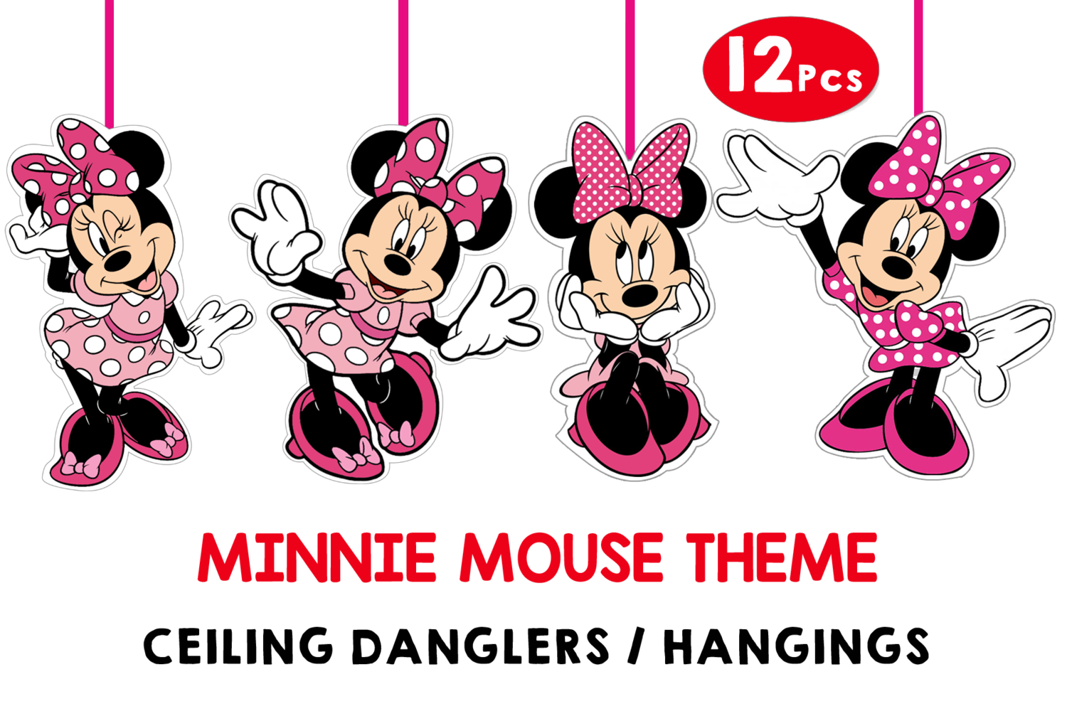 Minnie Mouse Ceiling Hangings / Danglers (12 Pcs) Non-Customised