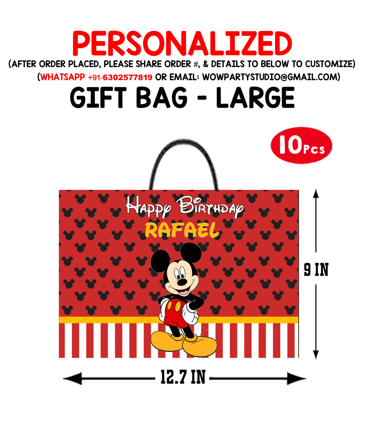 Mickey Mouse Gift Bag - Large (10 Pcs)