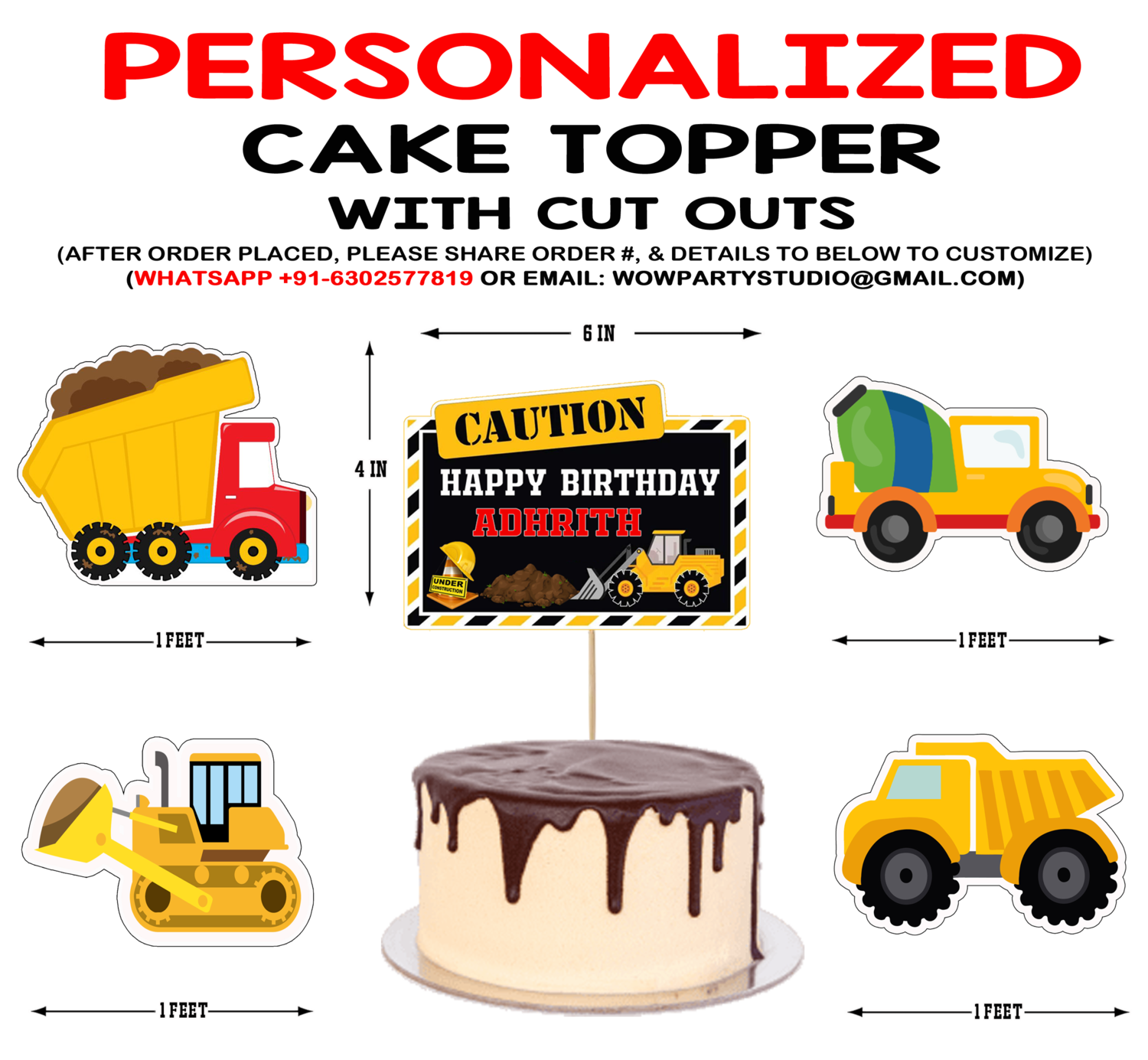 Construction - Cake Topper Combo With Kids Name
