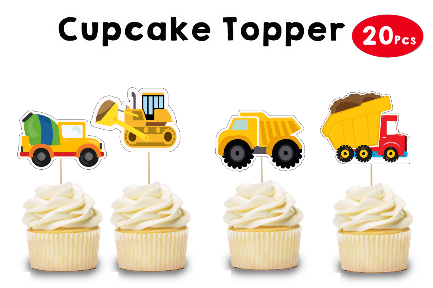 Construction Theme Cupcake Shape Topper (20 Pcs)