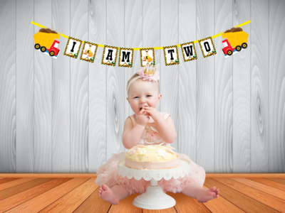 Construction I am Two Bunting Banner