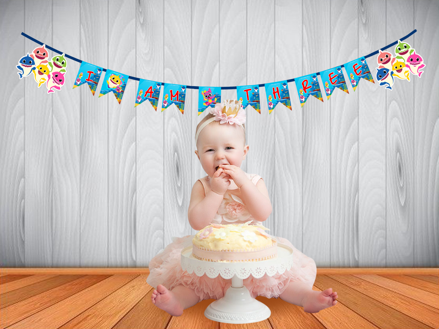 Baby Shark I am Three Bunting Banner
