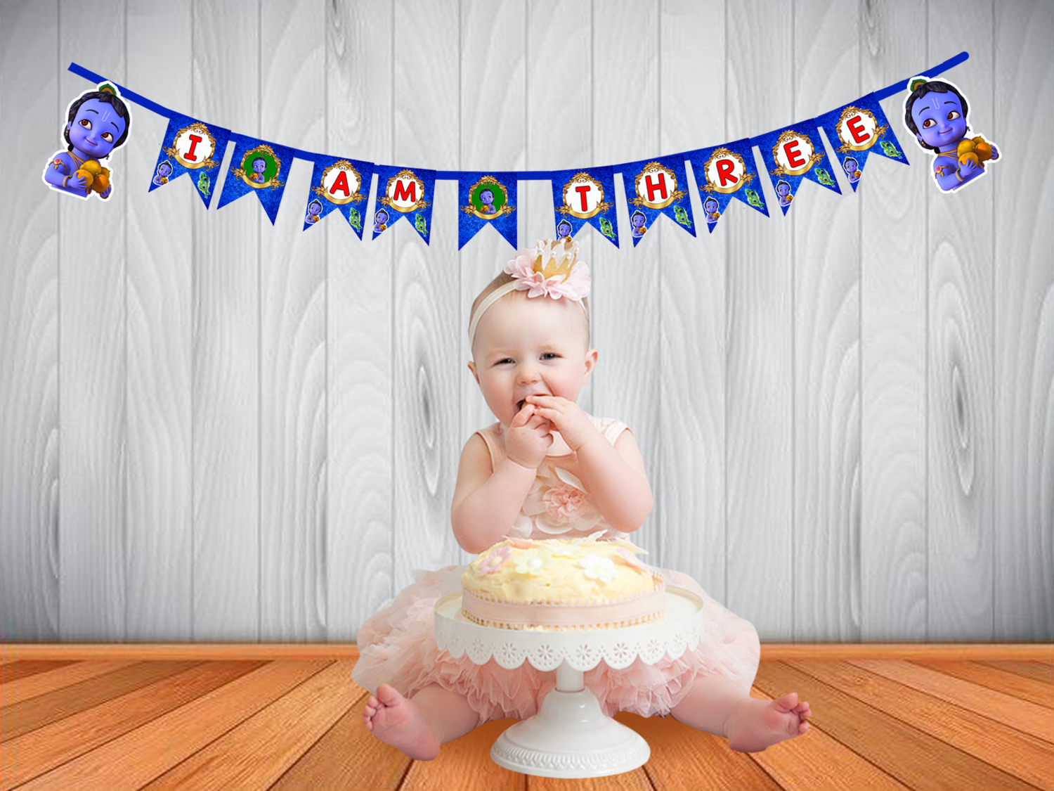 Little Krishna I am Three Bunting Banner