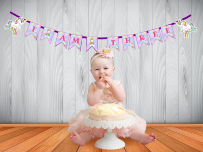 Unicorn I am Three Bunting Banner