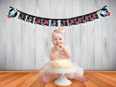 Space I am Three Bunting Banner