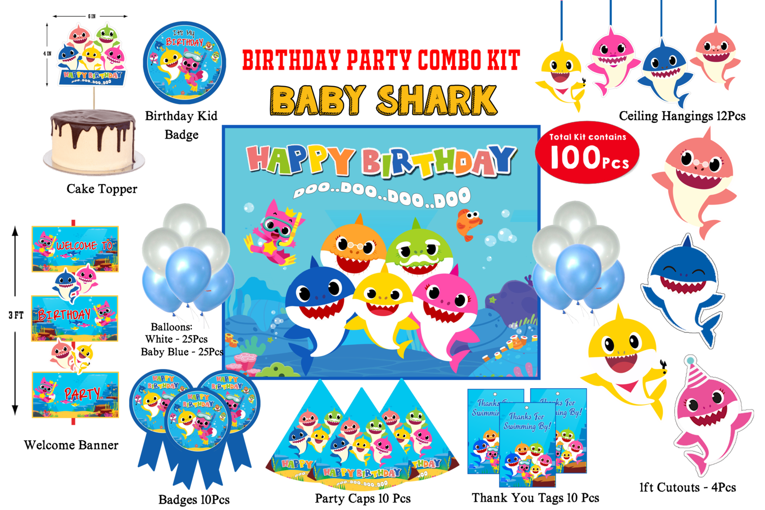 Baby Shark Combo Kit - 100Pcs (Non Customized)