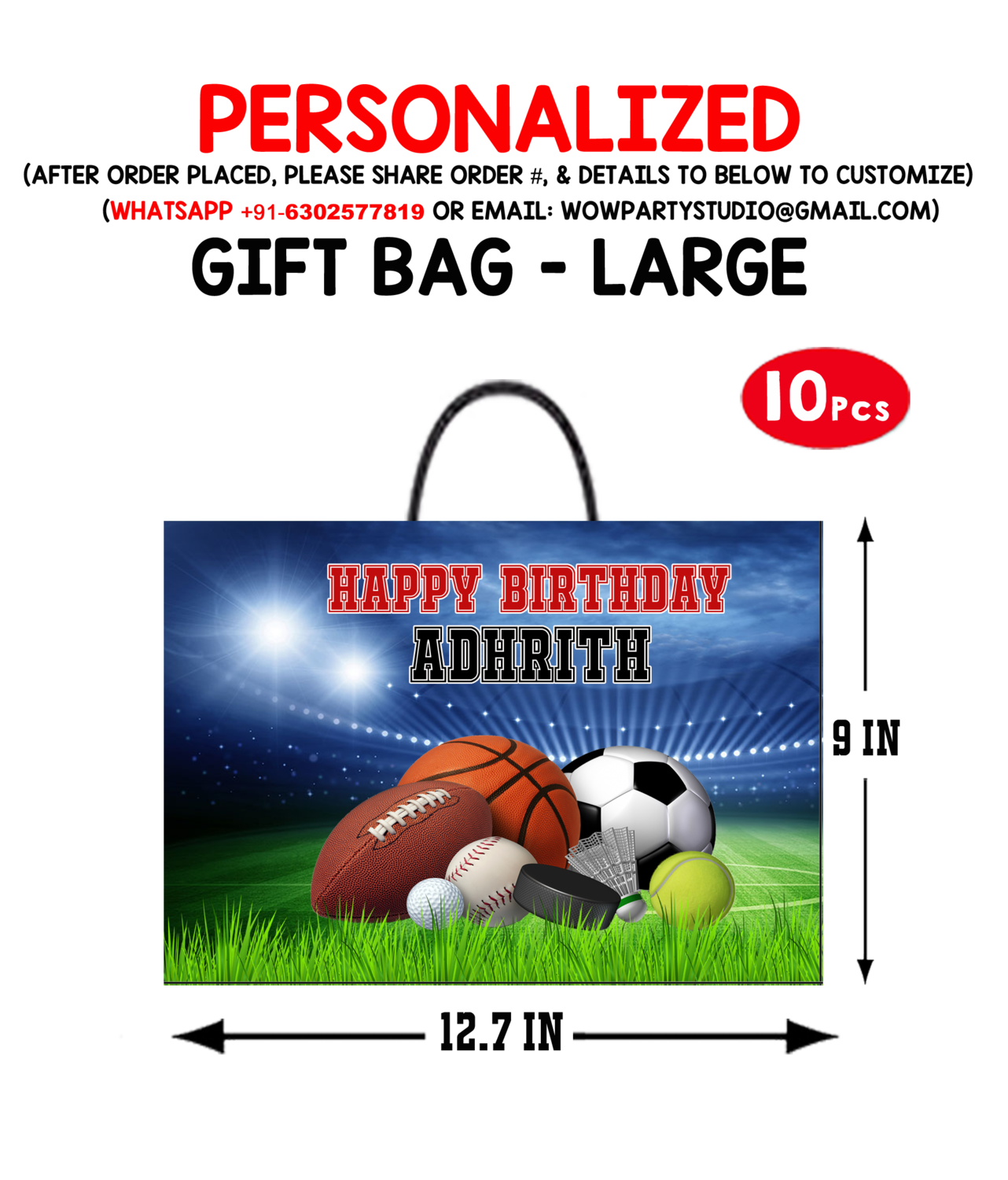 Sports Theme Gift Bag - Large (10 Pcs)