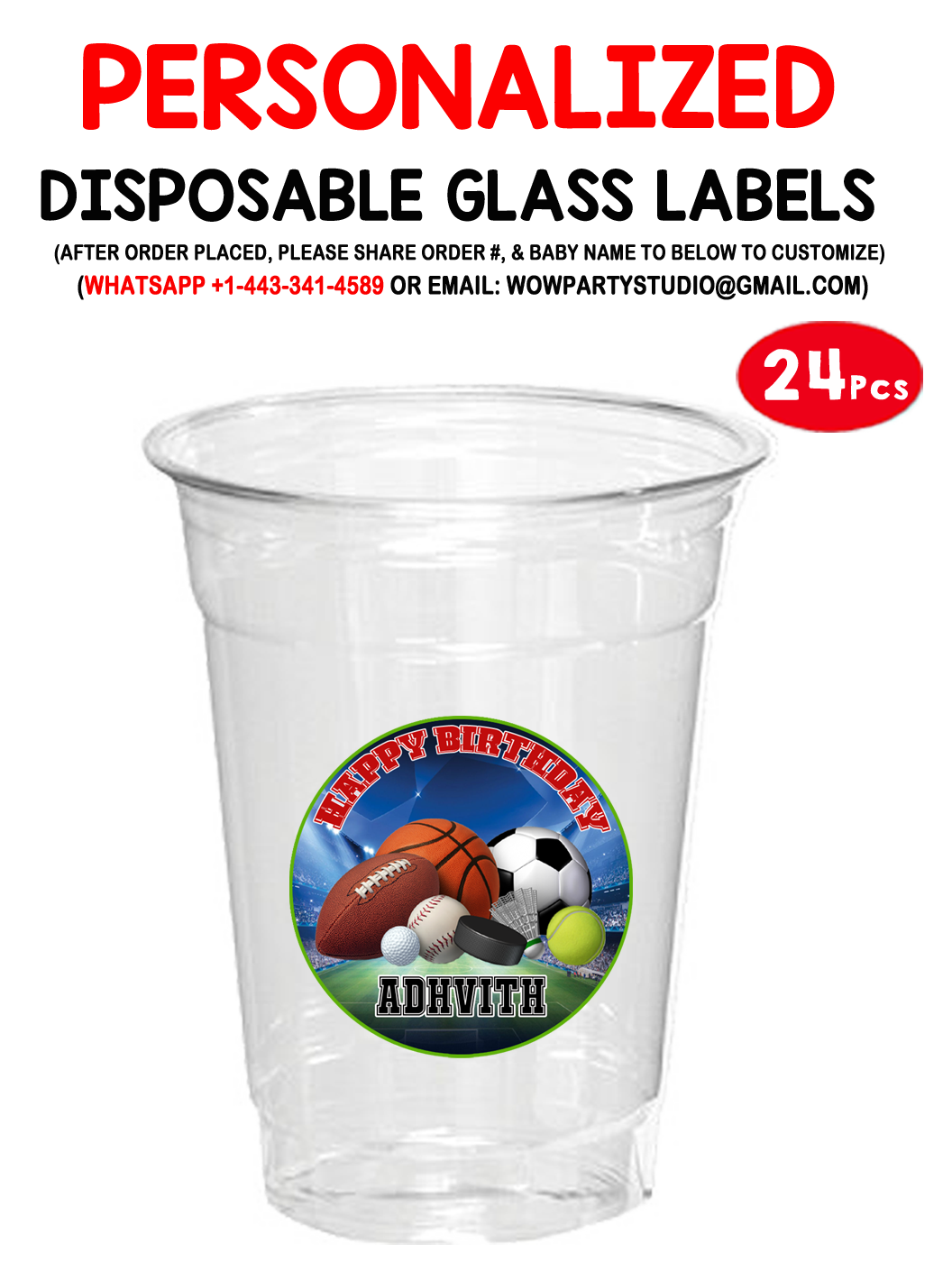 Sports Plastic /  Mocktail  Disposable Glass Stickers (24 Pcs)