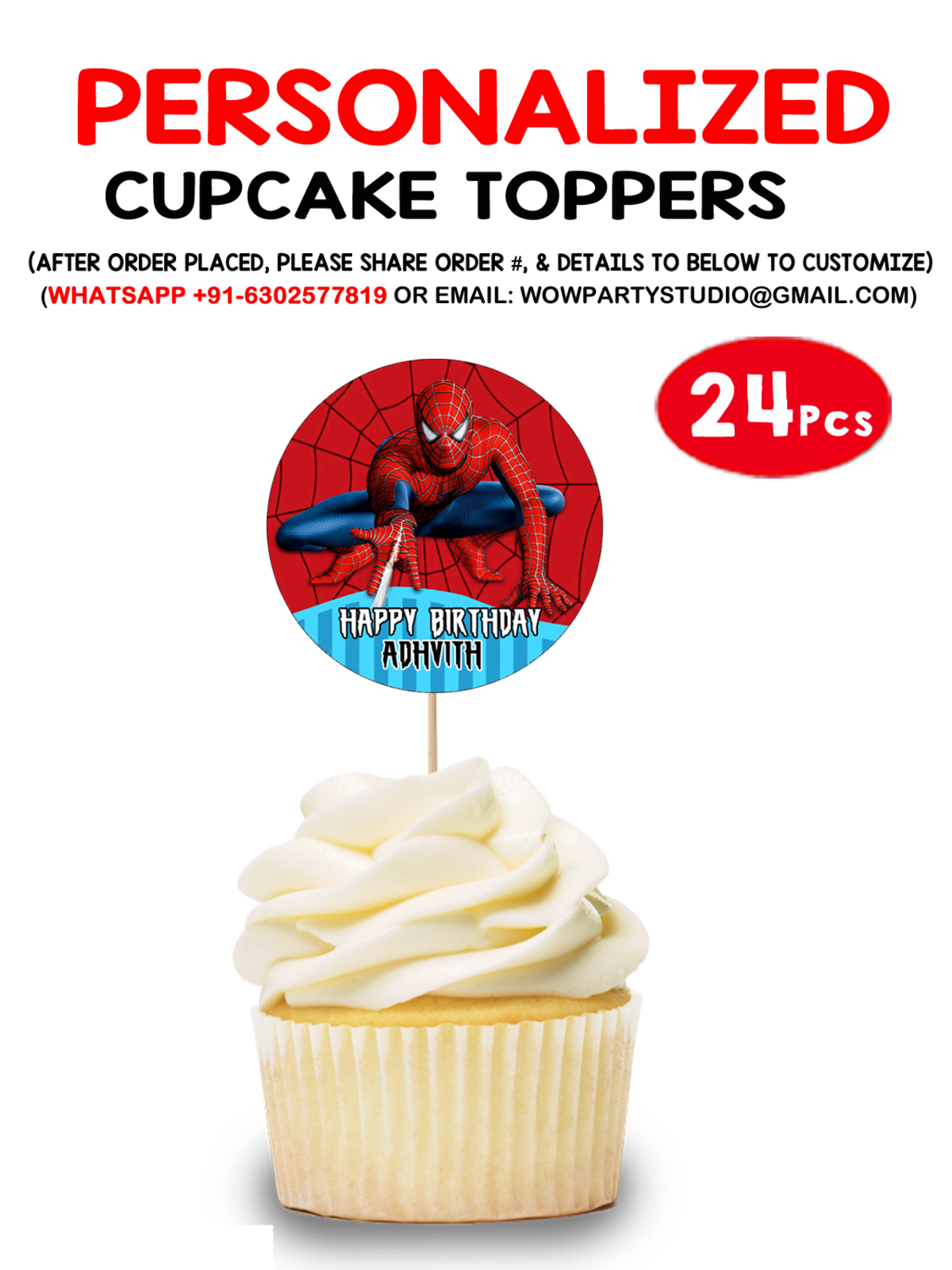 Spiderman Theme Cupcake Topper (24 Pcs)