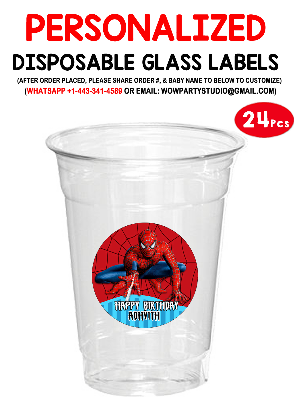 Spiderman Plastic / Mocktail Disposable Glass Stickers (24 Pcs)