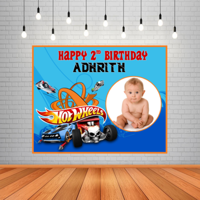 Hot Wheels Backdrop / Background Banner With Baby Picture  (4ft x 5ft)