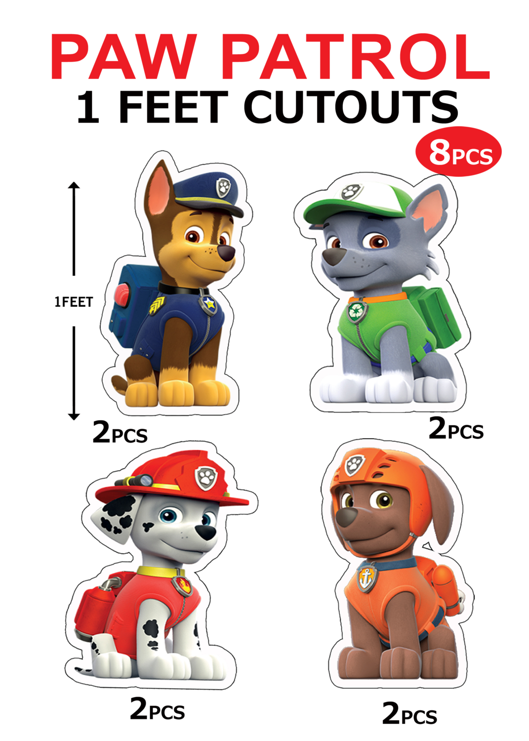 Paw Patrol Cutouts (1ft) 8 Pcs