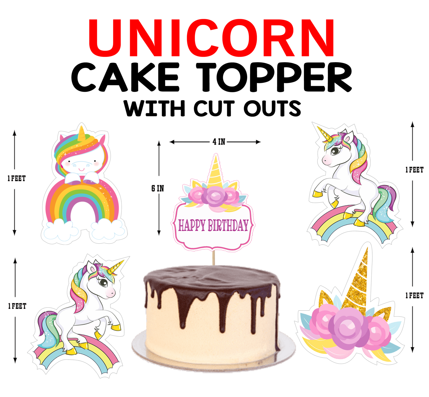 Unicorn - Cake Topper Combo (Non Personalized)