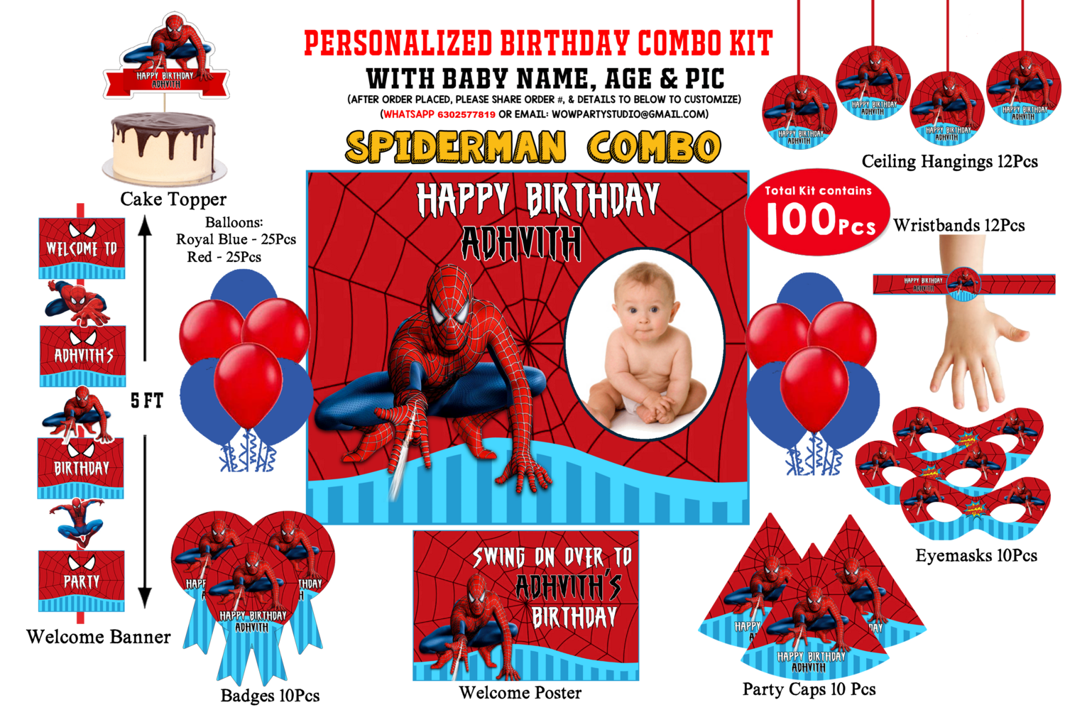 Spiderman - Birthday Party Combo Kit 100Pcs