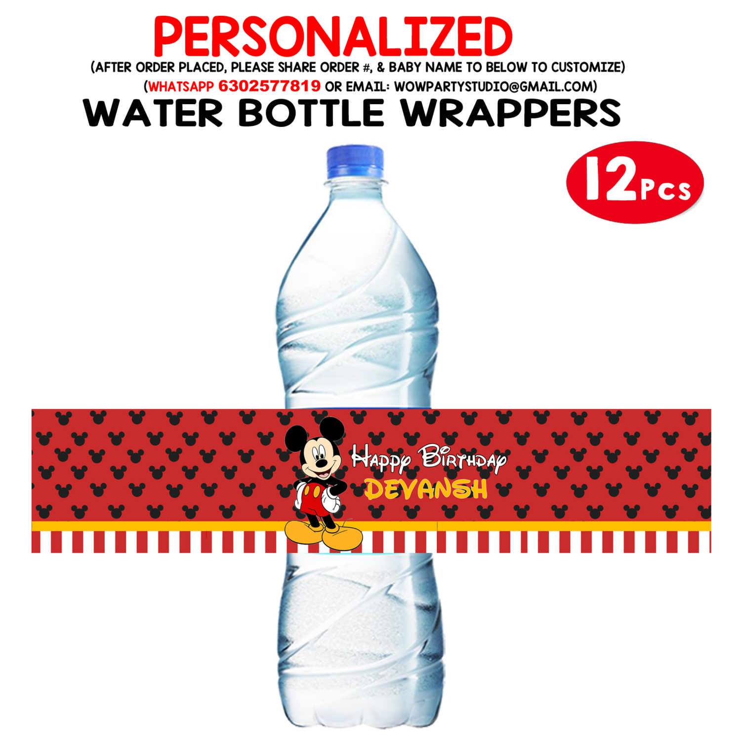 Mickey Mouse Water Bottle Wrappers (10Pcs)