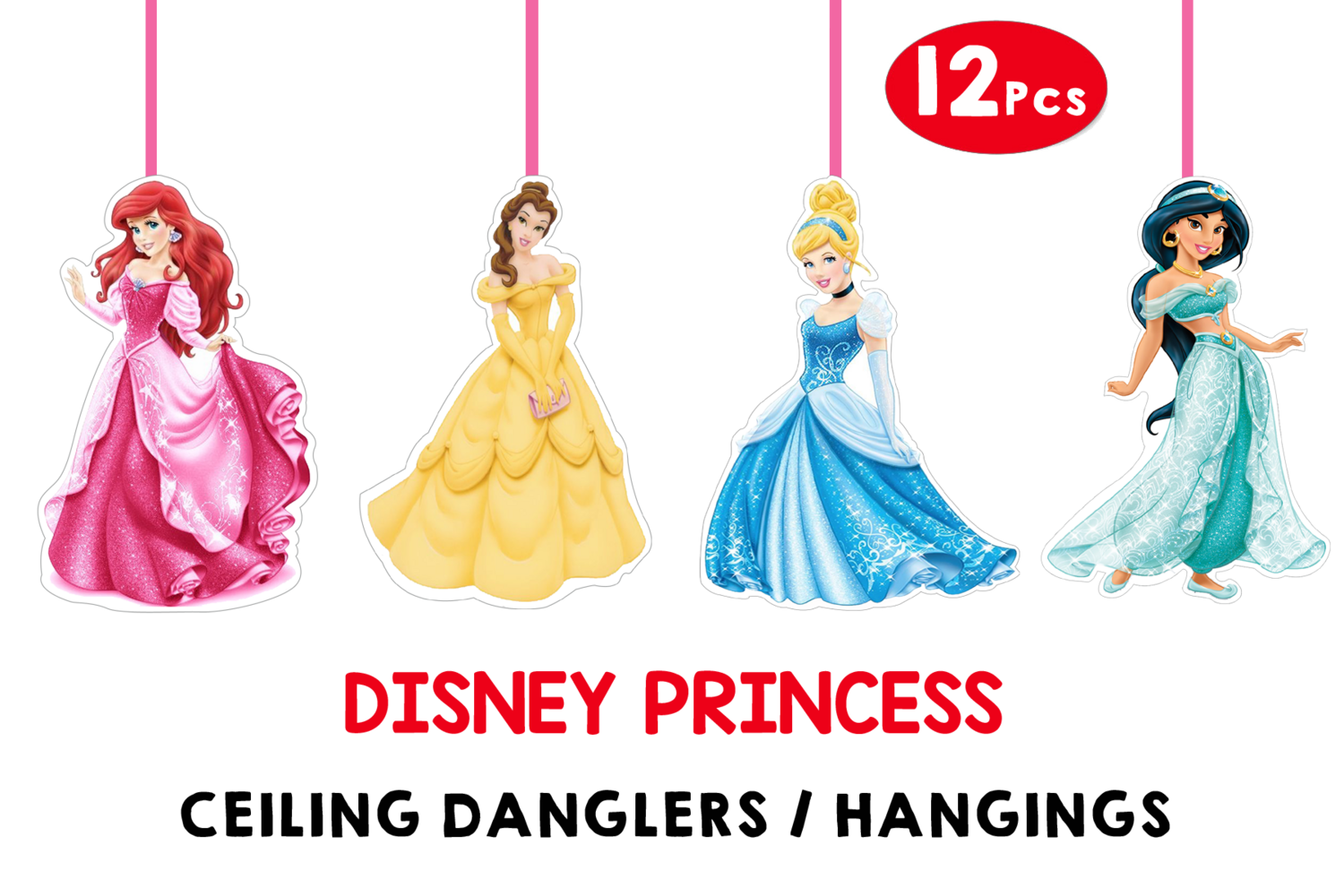 Princess Disney Theme Hangings / Danglers (12 Pcs) Non-Customised