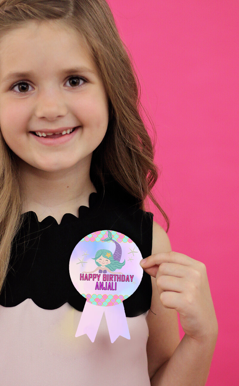 Mermaid Theme Birthday Badges (10 Pcs)