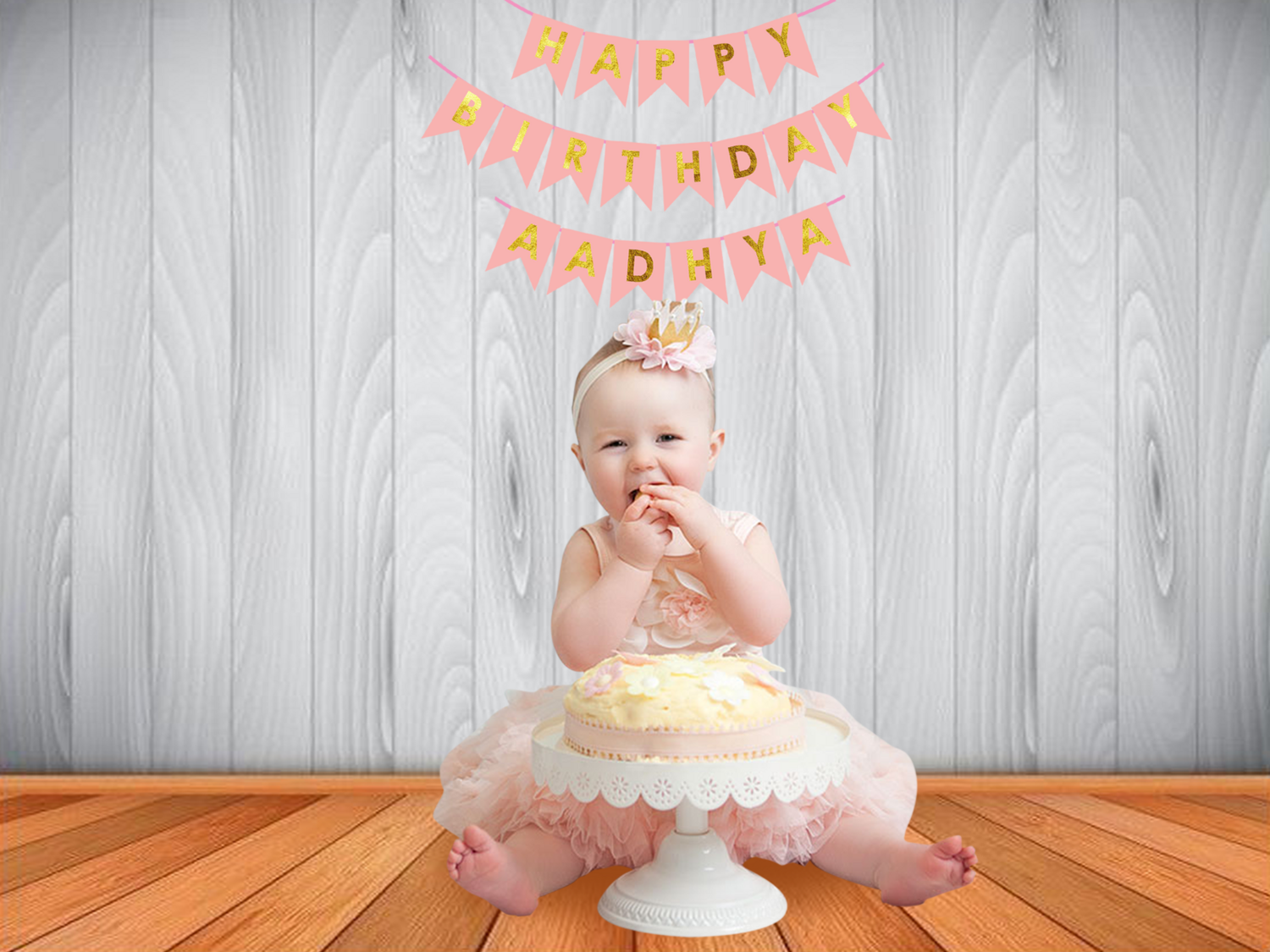 Pink and Gold Bunting Banner with Name