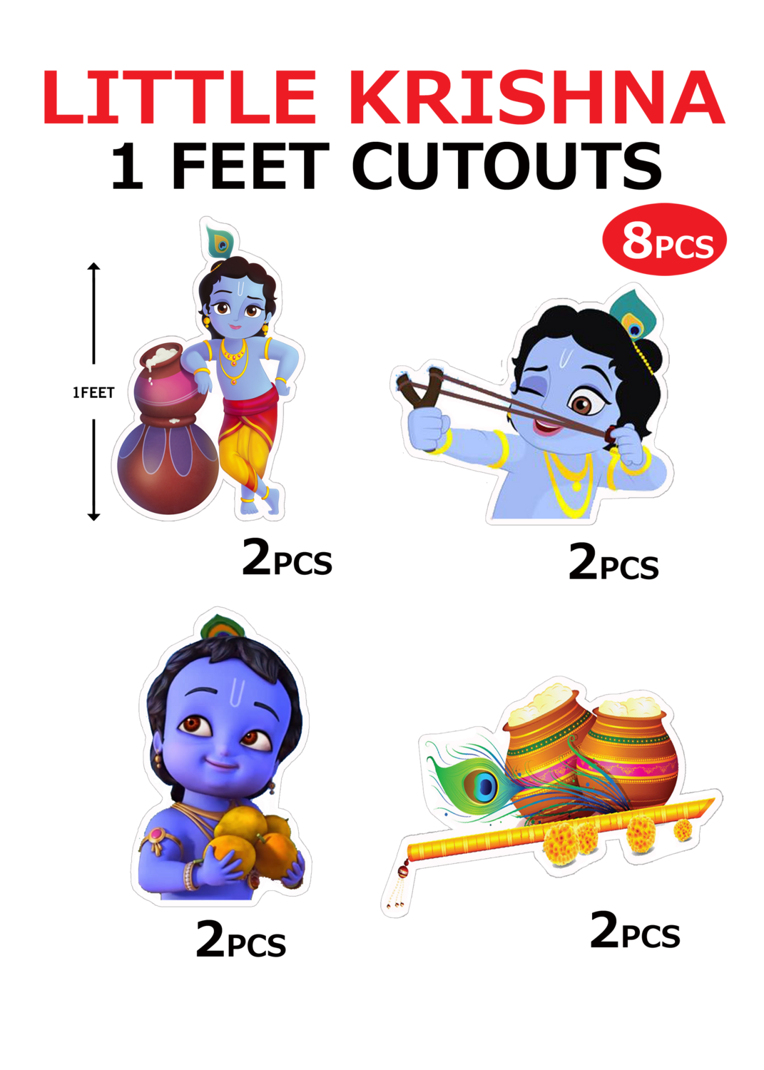 Little Krishna Theme Cutouts (1ft) - 8 Pcs