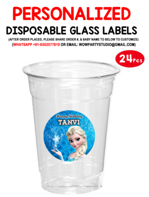 Frozen Elsa Plastic /  Mocktail  Disposable Glass Stickers (24 Pcs)
