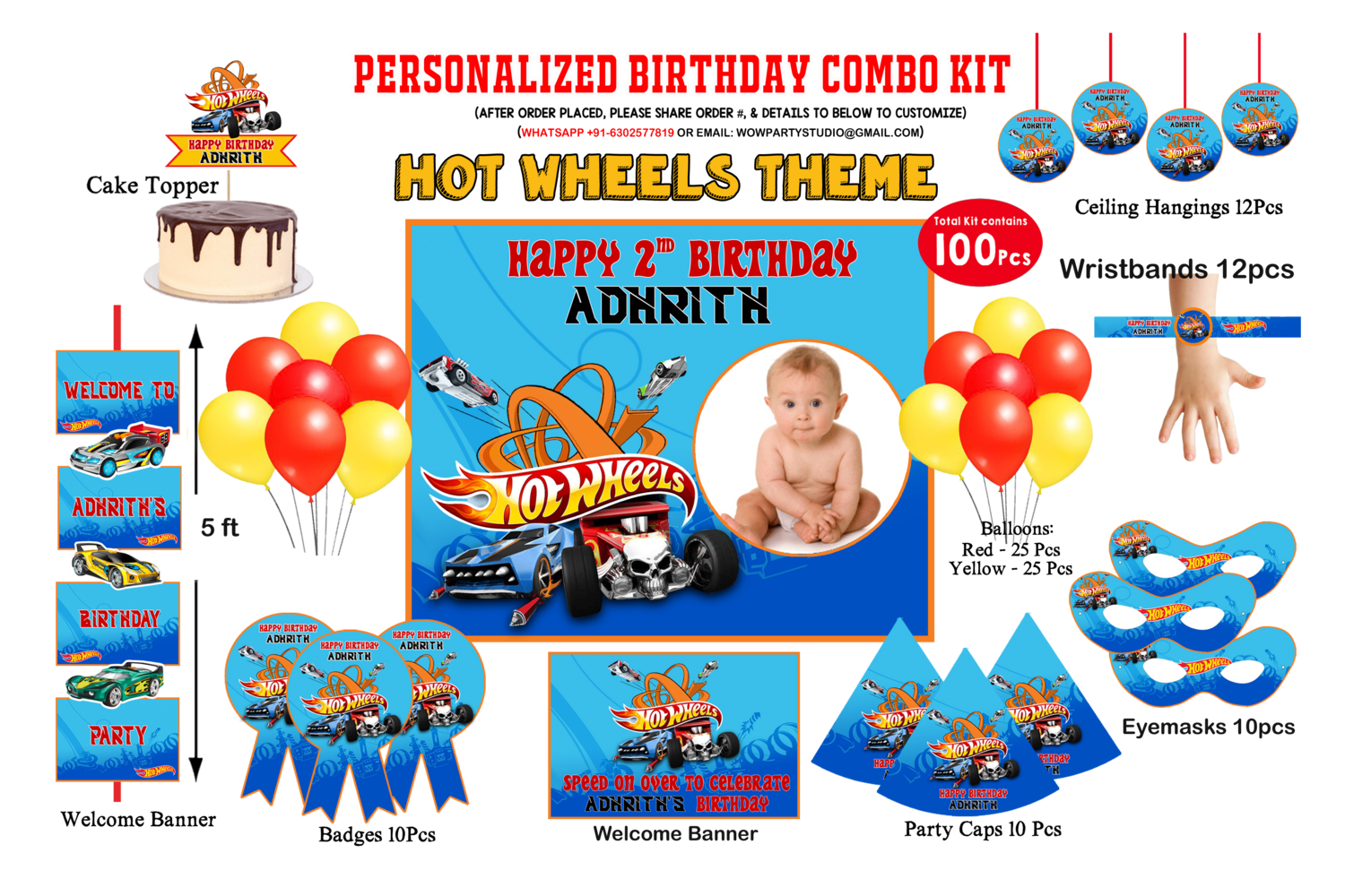 Hot Wheels - Birthday Party Combo Kit 100Pcs