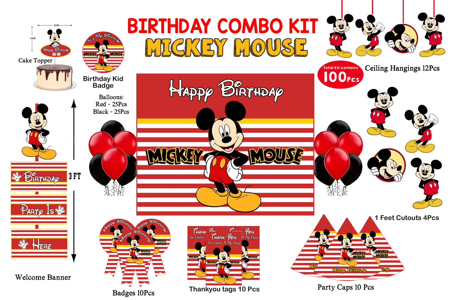 Mickey Mouse Combo Kit - 100Pcs (Non Customized)
