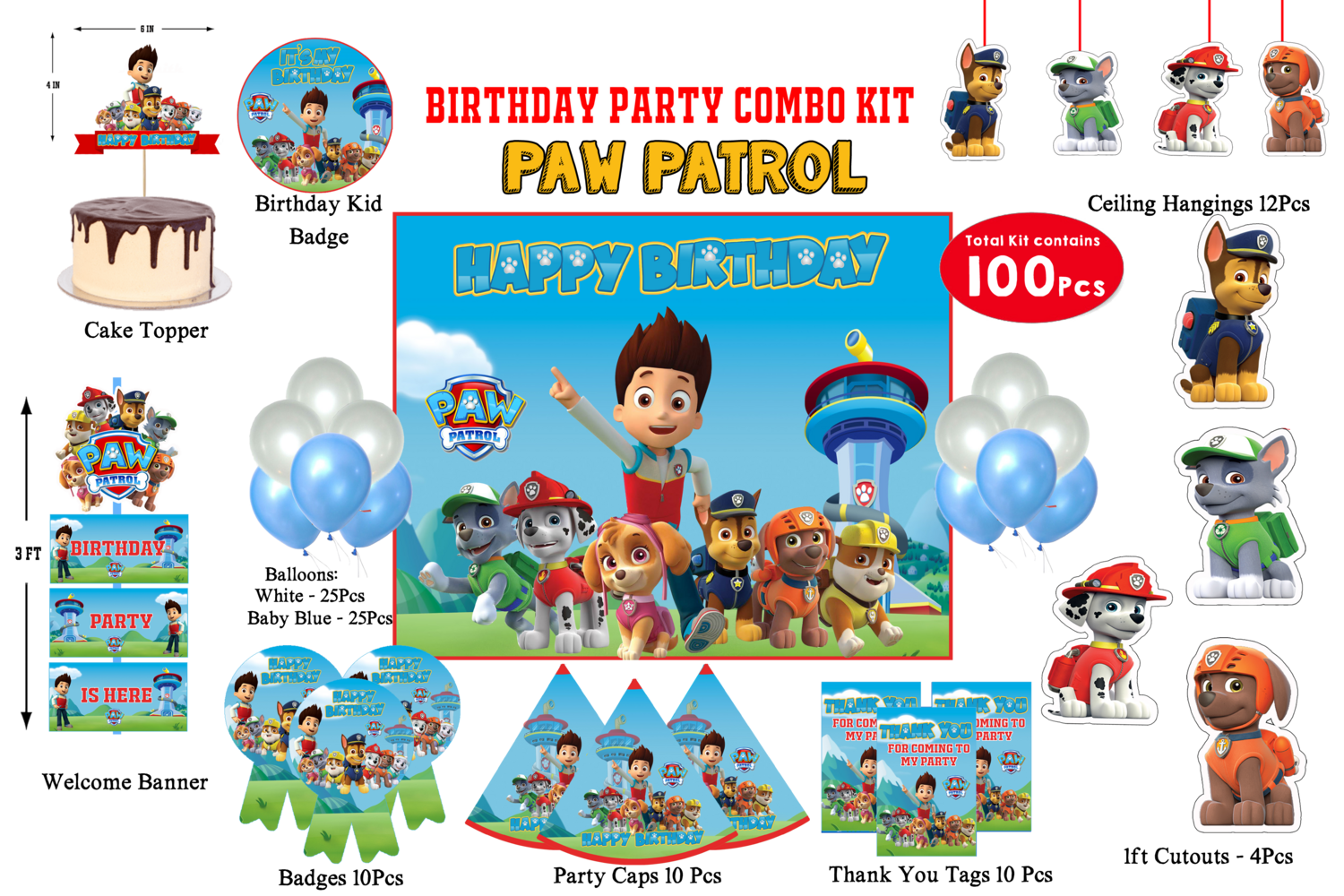 Paw Patrol Combo Kit - 100Pcs (Non Customized)