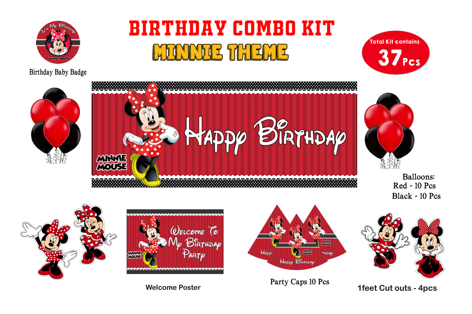 Minnie Mouse Theme - Combo Kit 37Pcs (Non - Personalized)