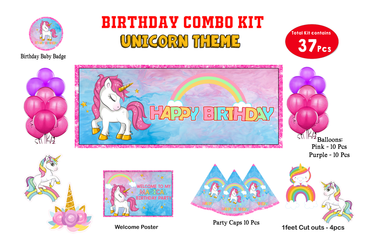 Unicorn Theme - Combo Kit 37Pcs (Non - Personalized)