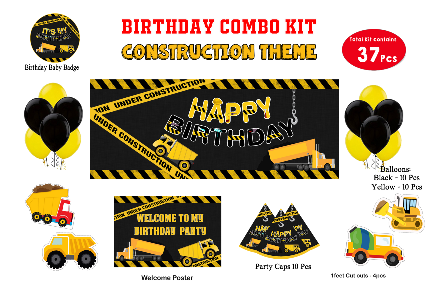 Construction Theme - Combo Kit 37Pcs (Non - Personalized)