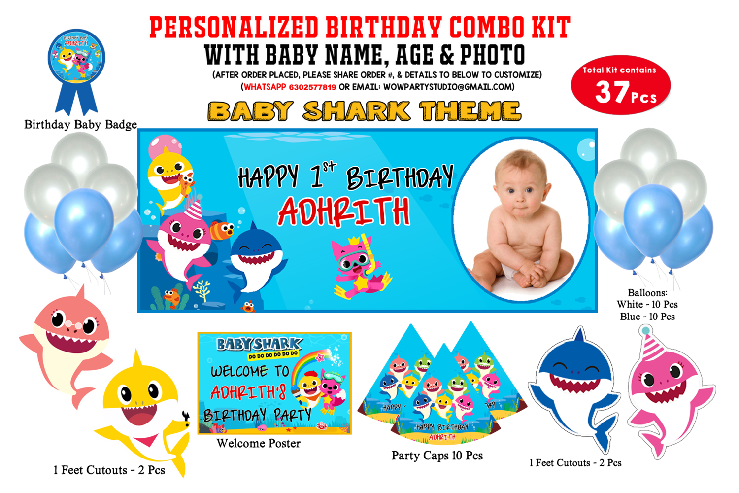 Baby Shark Theme - Combo Kit 37Pcs With Kids Picture