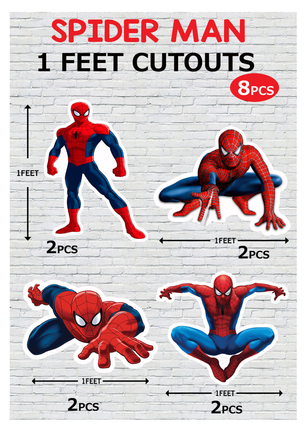 SpiderMan Cutouts (1ft) - 8 Pcs