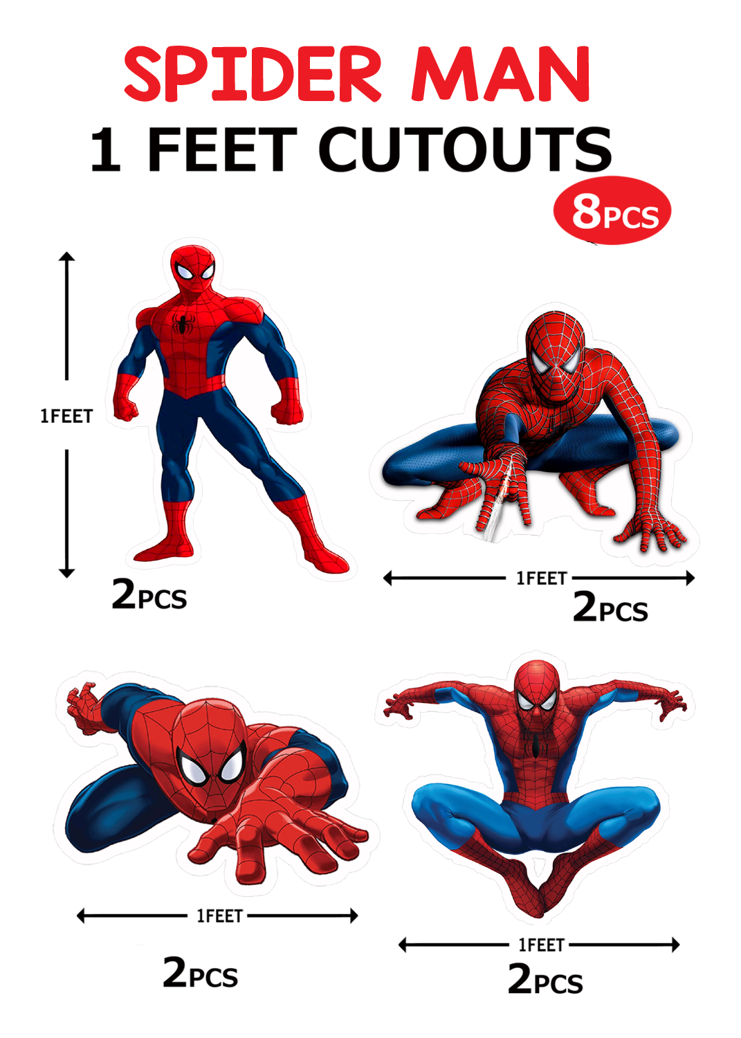 SpiderMan Cutouts (1ft) - 8 Pcs
