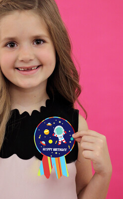 Space Theme Birthday Badges 10Pcs (Non Personalized)