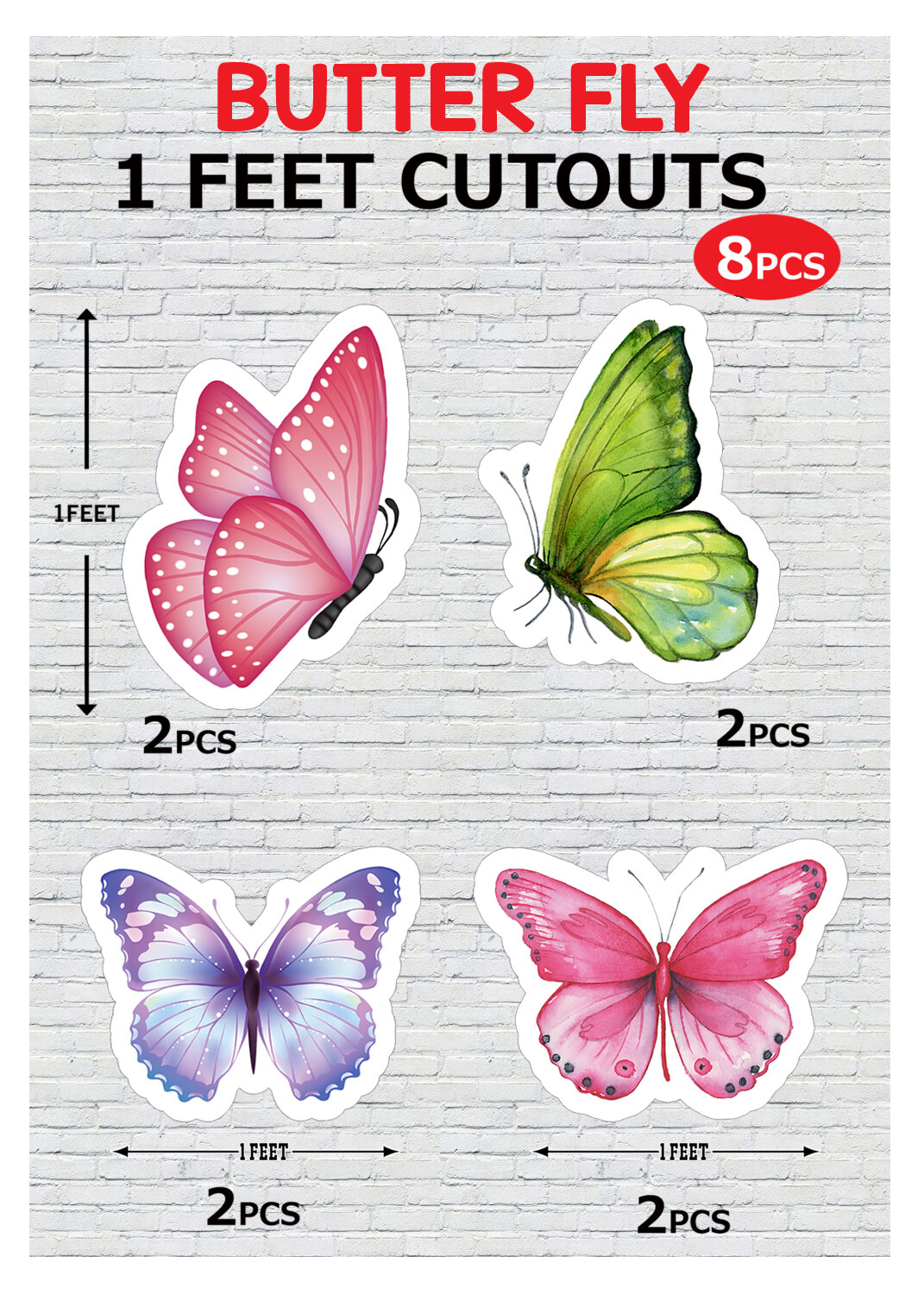 Butterfly Cutouts (1ft) - 8 Pcs