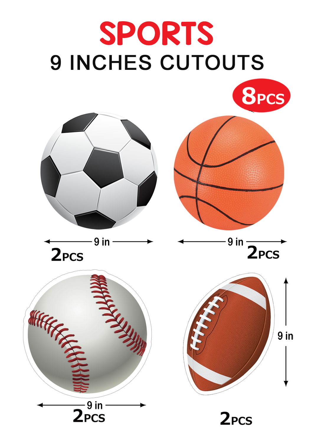 sports Cutouts (1ft) 8 Pcs