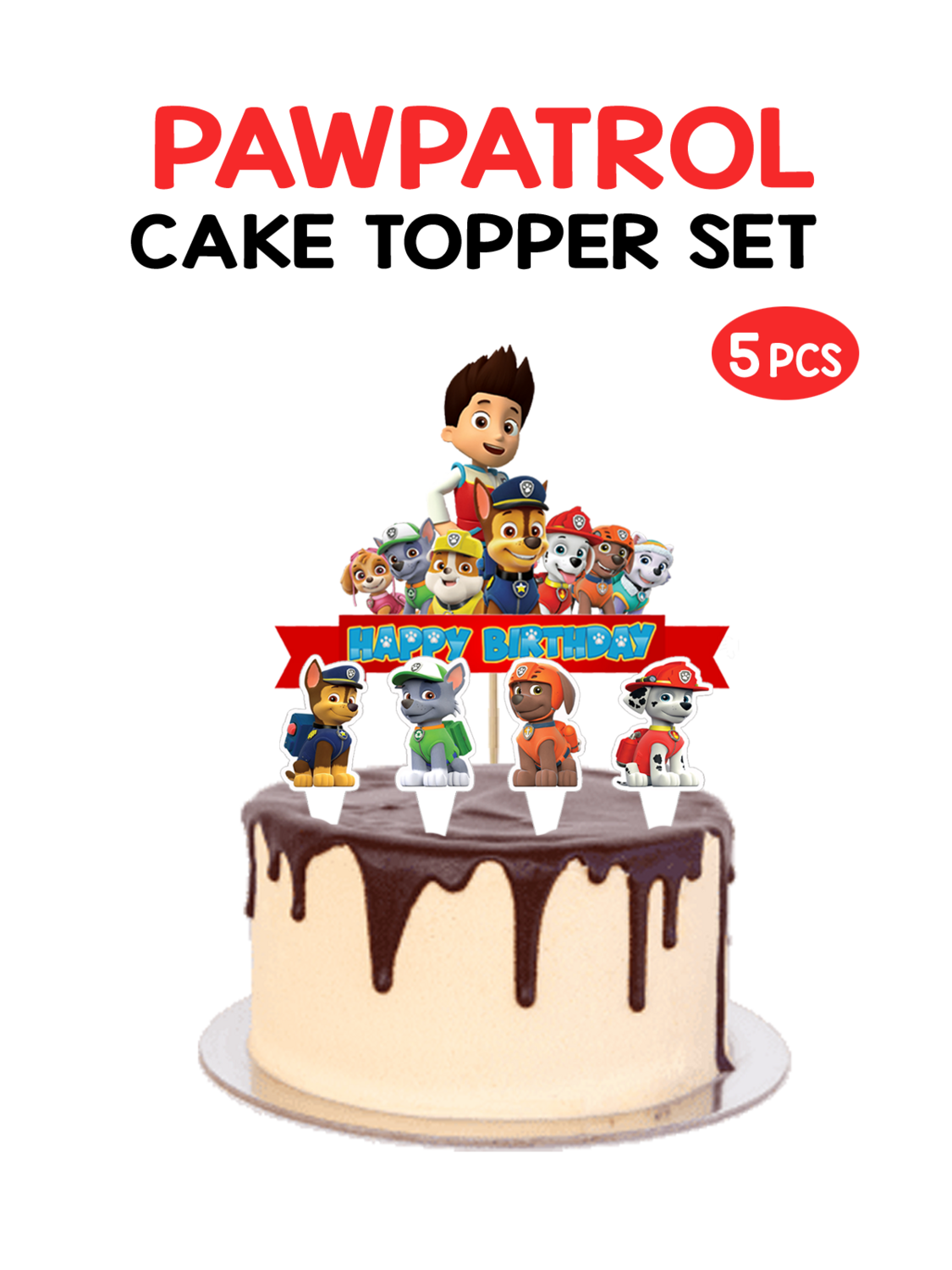 Paw Patrol Theme Cake Topper 5pcs (Non-Customised)
