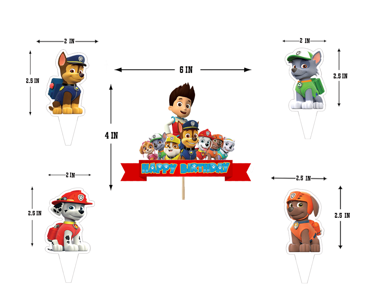 Paw Patrol Personalized Birthday Cake topper (5pcs)