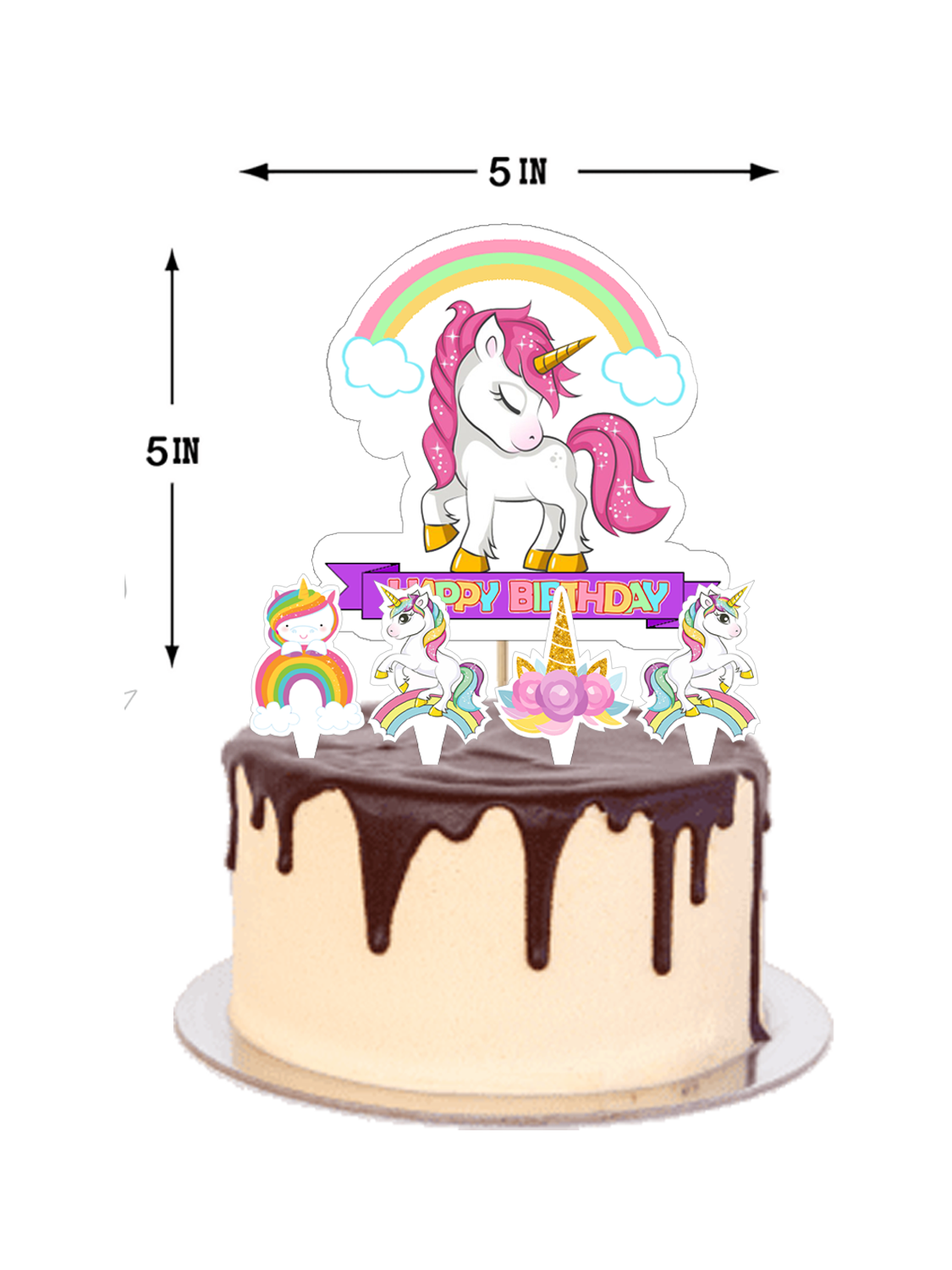 Unicorn - Cake Topper 5pcs Set (Non Customized)