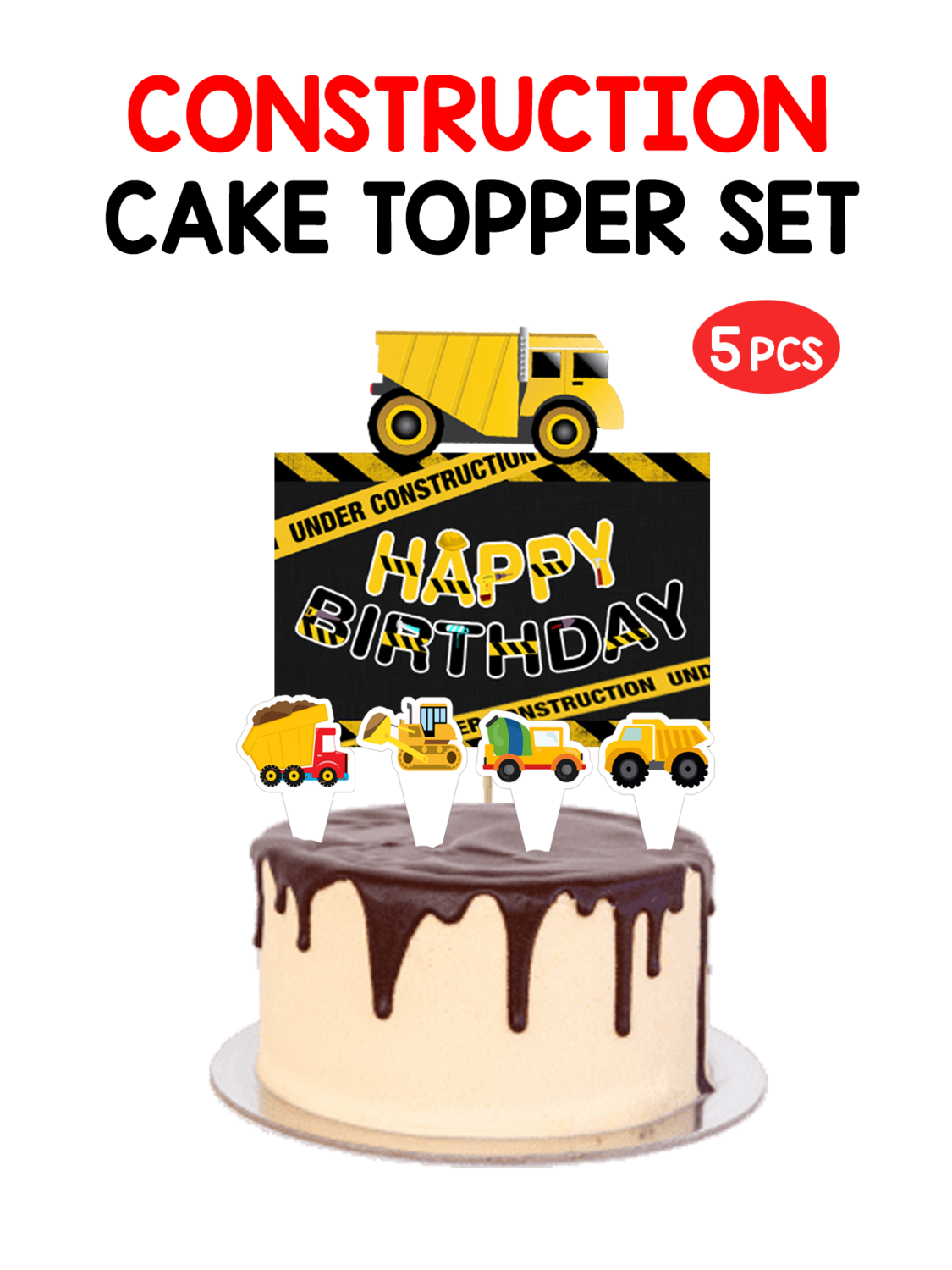 Construction - Cake Topper Set 5Pcs (Non Personalized)
