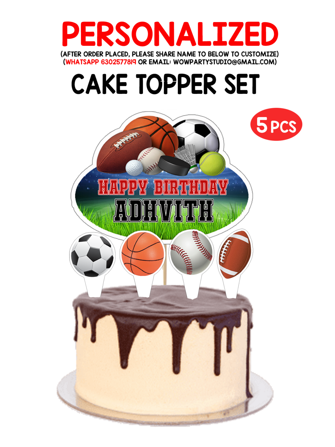 Sports Theme Cake topper 5pcs
