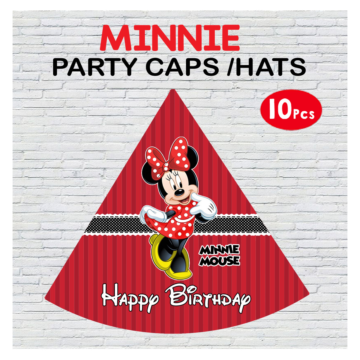 Minnie Mouse Party Caps / Hats (10 Pcs) - Non Personalized